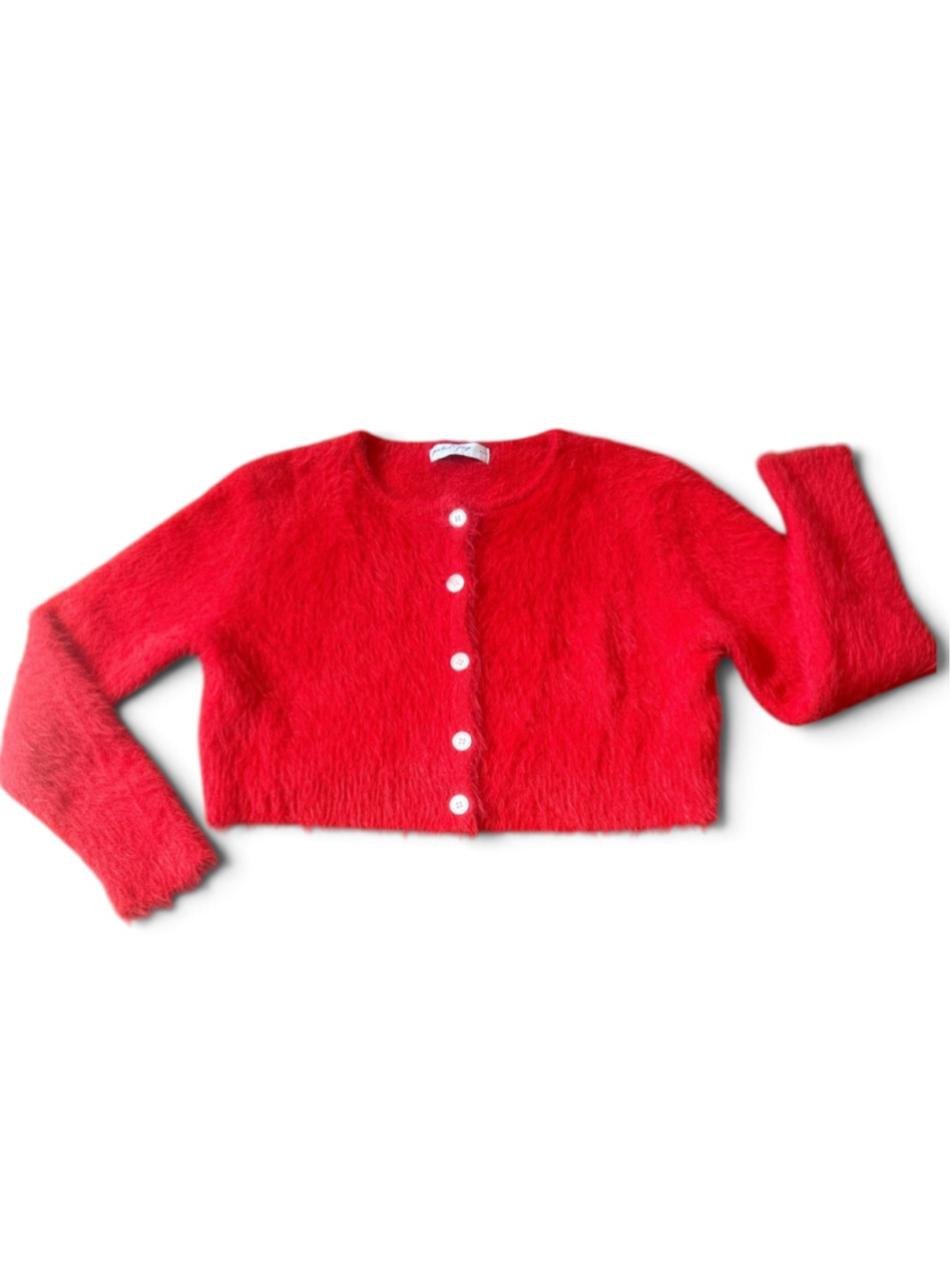 Petal & Pup Red Fuzzy Cropped Cardigan Sweater Size L
